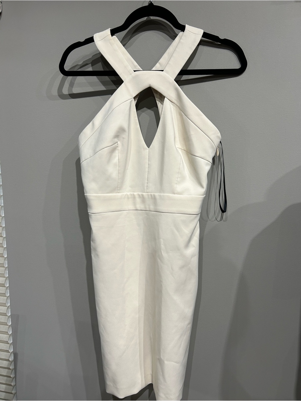 bebe Cream One-Shoulder Cross-Front Sheath Dress
